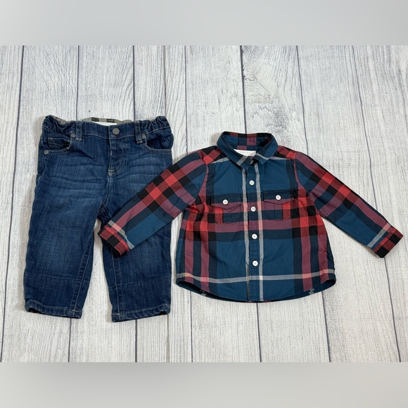 Burberry Other - Burberry Baby 12M Plaid Shirt & Denim Jeans Outfit Set
Designer